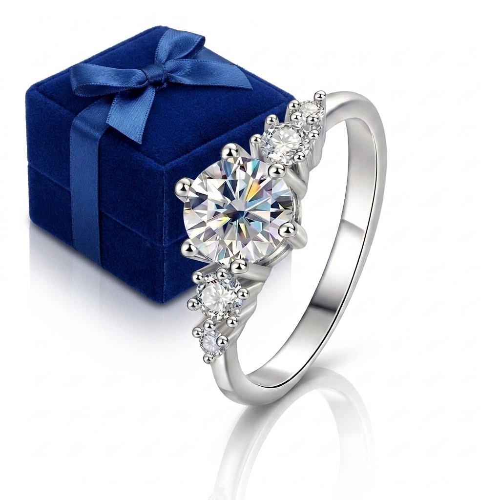 1CT D Color Moissanite Rings for Women Sparkling Diamond Engagement Wedding jewelry with GRA 925 Sliver Plated 18k Ring