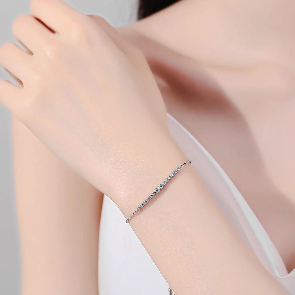Adjustable Tennis Bracelet 4mm Moissanite D VVS1 Sterling Silver 18K White Gold Plated Women Wedding Jewelry - Diamond - Lab