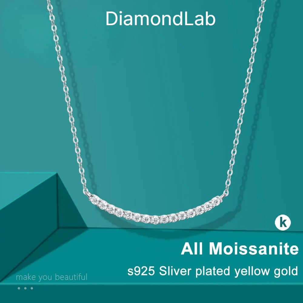 All Moissanite Tennis Necklace VVS1 D Color 18k Yellow Gold Plated Diamond Trending Tennis Moissanite Necklaces All Stone 925 Silver - Diamond - Lab