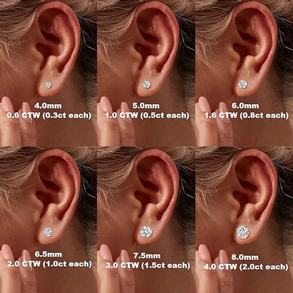 Crown Pattern D Color VVS1 Moissanite Stud Earrings 925 Sterling Silver 8 Hearts 8 Arrows Round Cut Women - Diamond - Lab