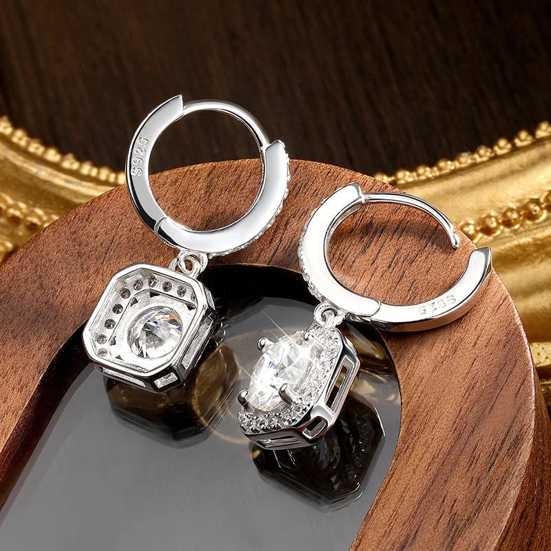 D Color VVS1 Moissanite Pendant Drop Earrings 925 Sterling Silver 18K White Gold Plated GRA Certified Round Cut - Diamond - Lab