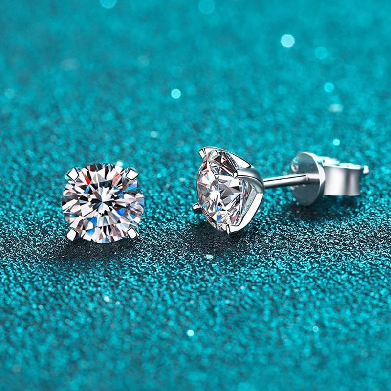 White gold plated sterling silver earrings moissanite diamond studs
