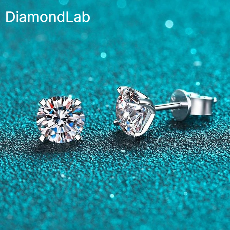 VVS1 D color moissanite stud earrings 925 sterling silver 18K white gold