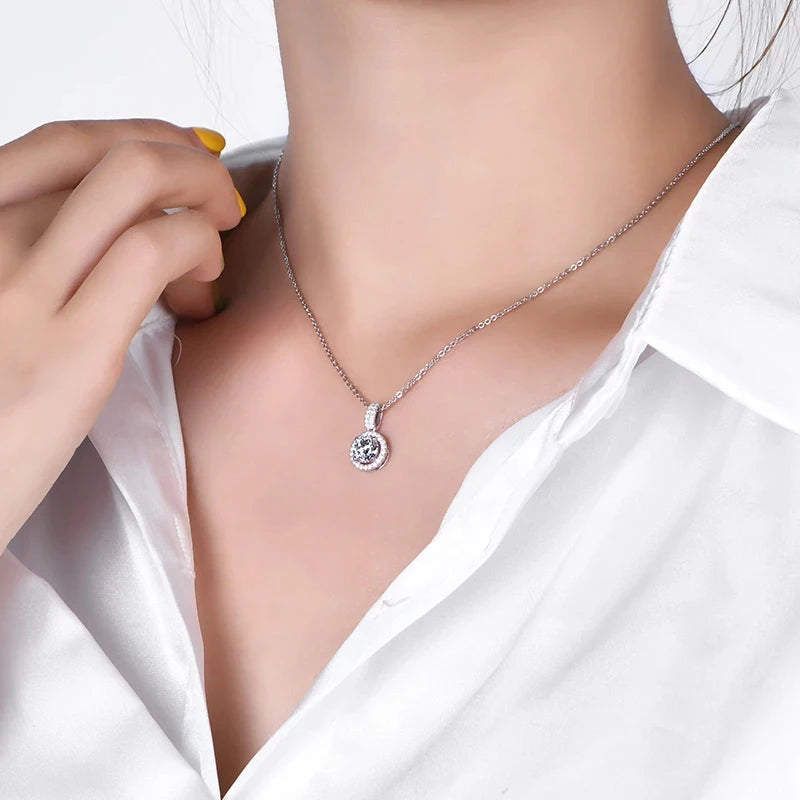 1CT D VVS1 Moissanite Pendant Necklace 925 Sterling Silver Real O-Chain Rhodium Plated GRA Certified Women