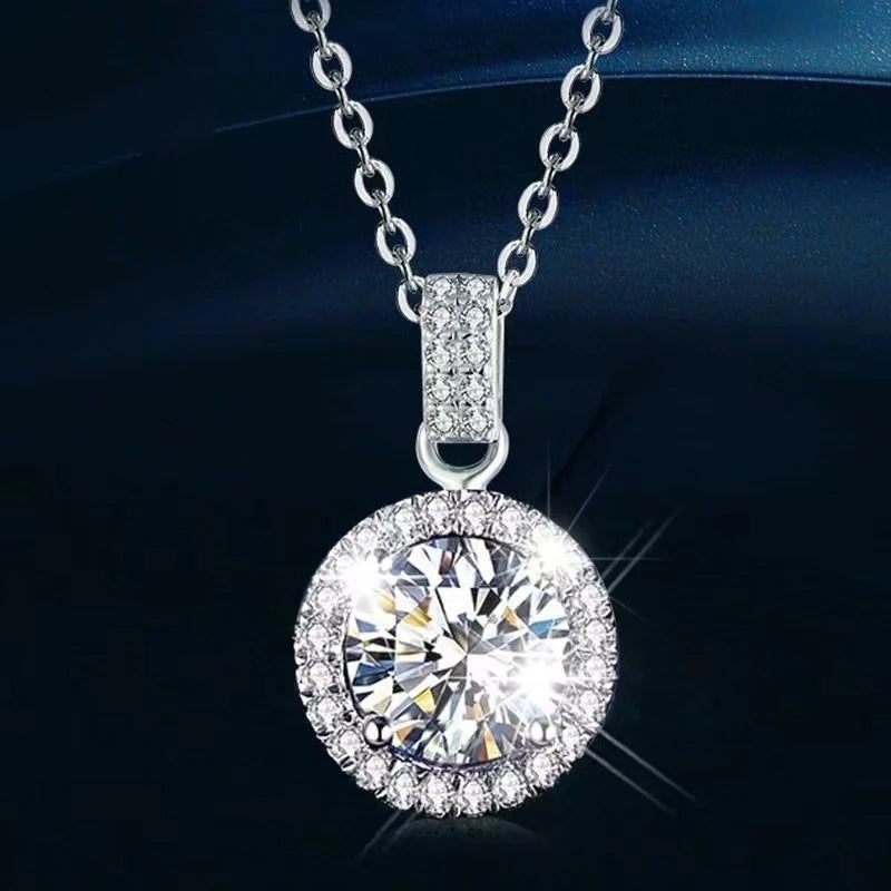 1CT D VVS1 Moissanite Pendant Necklace 925 Sterling Silver Real O-Chain Rhodium Plated GRA Certified Women