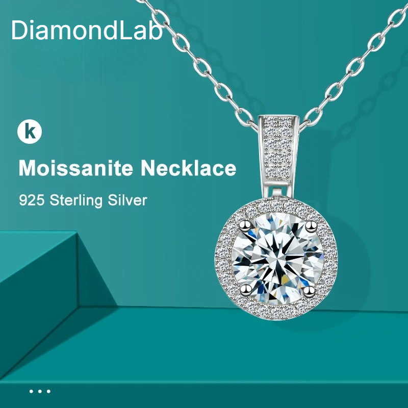 1CT D VVS1 Moissanite Pendant Necklace 925 Sterling Silver Real O-Chain Rhodium Plated GRA Certified Women