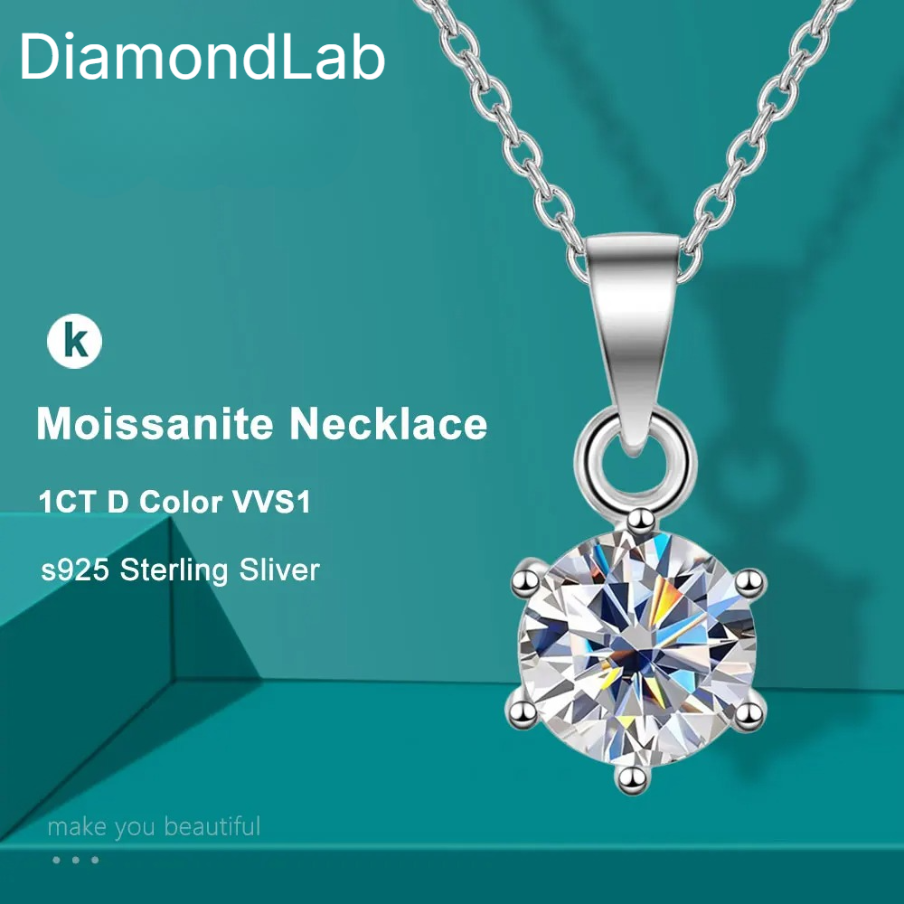 Diamond-Lab 0.5ct–2ct Square Moissanite Pendant Necklace – D Color VVS1, Pear Cut, 925 Sterling Silver, Link Chain, GRA Certified Fine Jewelry for Women - Diamond-Lab