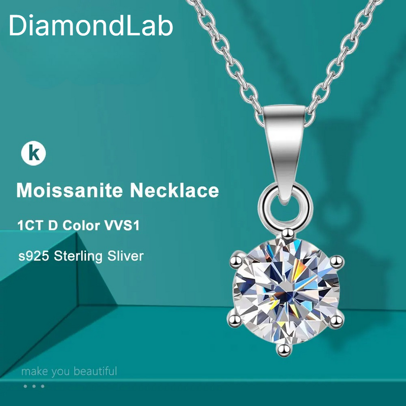 Diamond-Lab 0.5ct–2ct Square Moissanite Pendant Necklace – D Color VVS1, Pear Cut, 925 Sterling Silver, Link Chain, GRA Certified Fine Jewelry for Women - Diamond-Lab