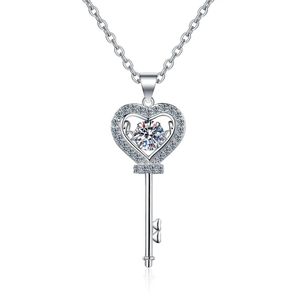 Diamond-Lab 0.5ct Moissanite Heart Key Pendant Necklace – sterling silver key heart moissanite necklace