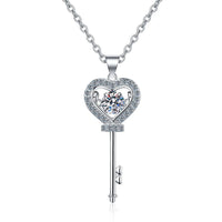 Diamond-Lab 0.5ct Moissanite Heart Key Pendant Necklace – sterling silver key heart moissanite necklace