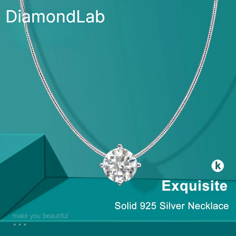 Diamond-Lab Moissanite Solitaire Pendant – D Color VVS1, 0.5ct/1ct/2ct, 8 Heart 8 Arrow Round Cut, 925 Sterling Silver, GRA Certified Fine Jewelry - Diamond-Lab