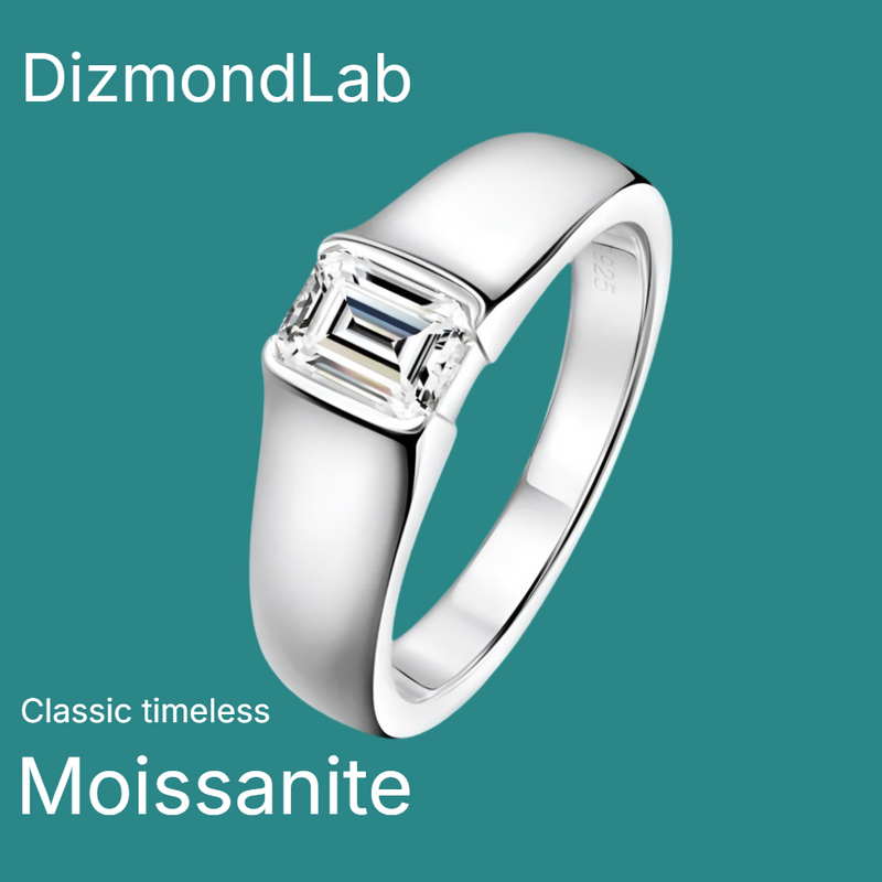 Emerald Cut Moissanite Ring Sterling Silver Women Wedding – GRA Certified 925 Sterling Silver Wedding Band with 18K White Gold Plating - Diamond-Lab