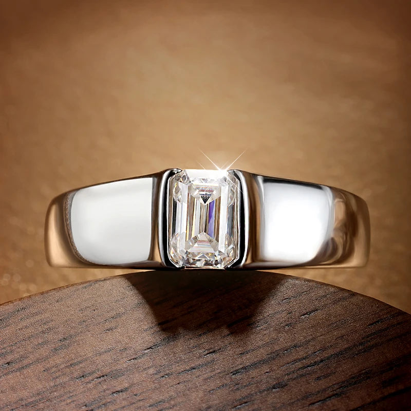 Diamond-Lab 0.8ct D VVS1 Emerald Cut Moissanite Engagement Ring for Women – GRA Certified 925 Sterling Silver Wedding Band with 18K White Gold Plating - Diamond-Lab
