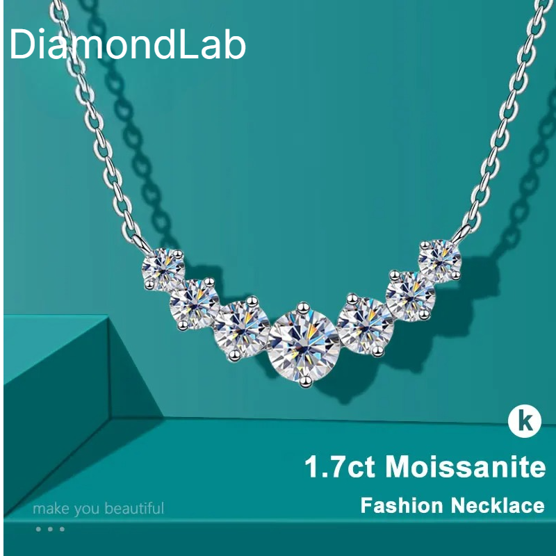 Diamond-Lab 1.7ct Oval Moissanite Pendant Necklace – D Color VVS1, 925 Sterling Silver, 8 Heart 8 Arrow Cut, GRA Certified, Women’s Fine Jewelry - Diamond-Lab