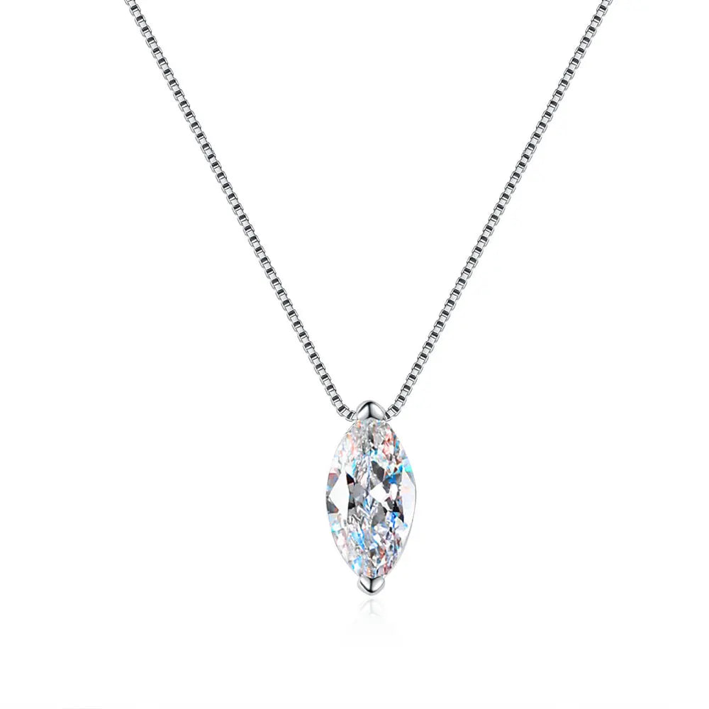 1ct Marquise Cut Moissanite Necklace 925 Sterling Silver 18k Gold Plated Chain VVS1 D Color with GRA Certificate