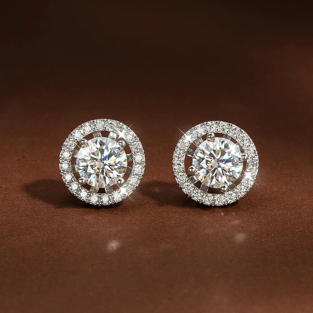 Dazzling center stones framed by a halo of sparkle. Ideal for adding a luxurious touch to any look. - Diamond-Lab
