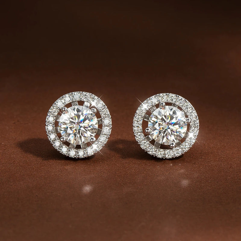 Dazzling center stones framed by a halo of sparkle. Ideal for adding a luxurious touch to any look. - Diamond-Lab