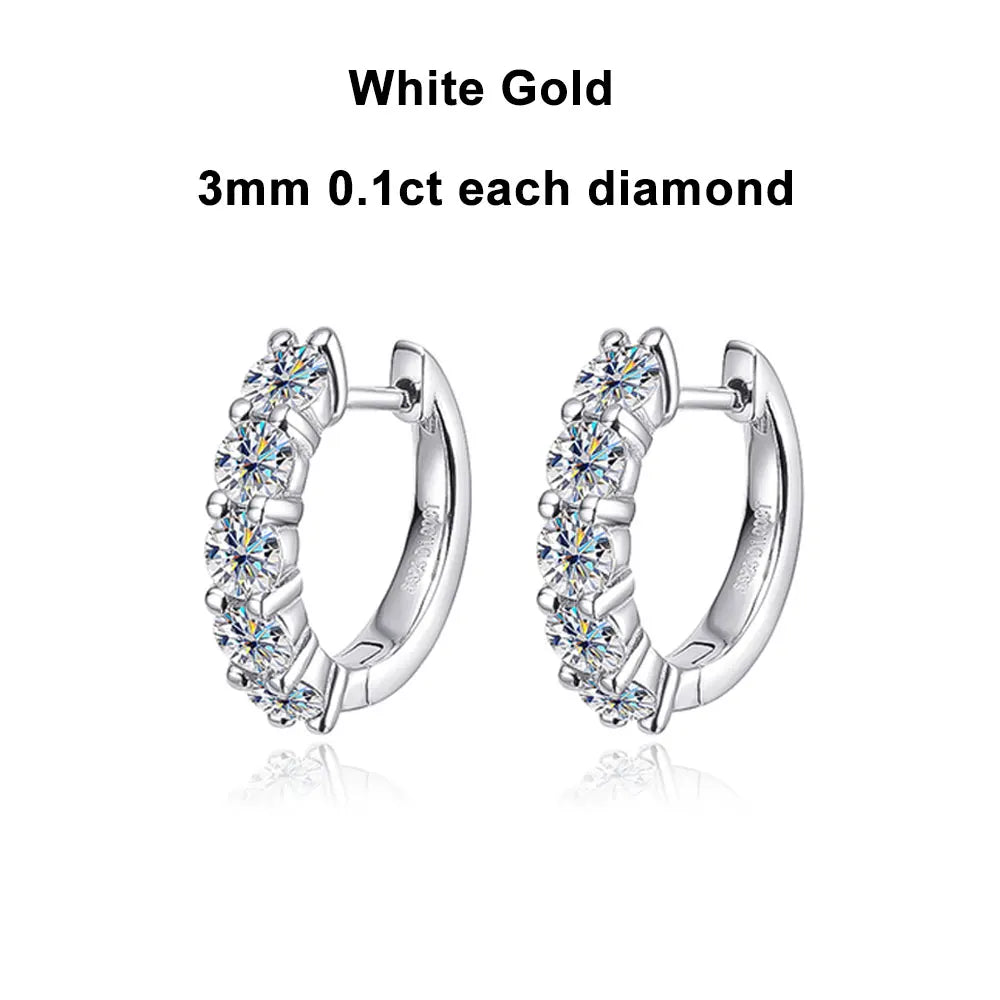 10 Stone D VVS1 Moissanite White Gold Stud Earrings 925 