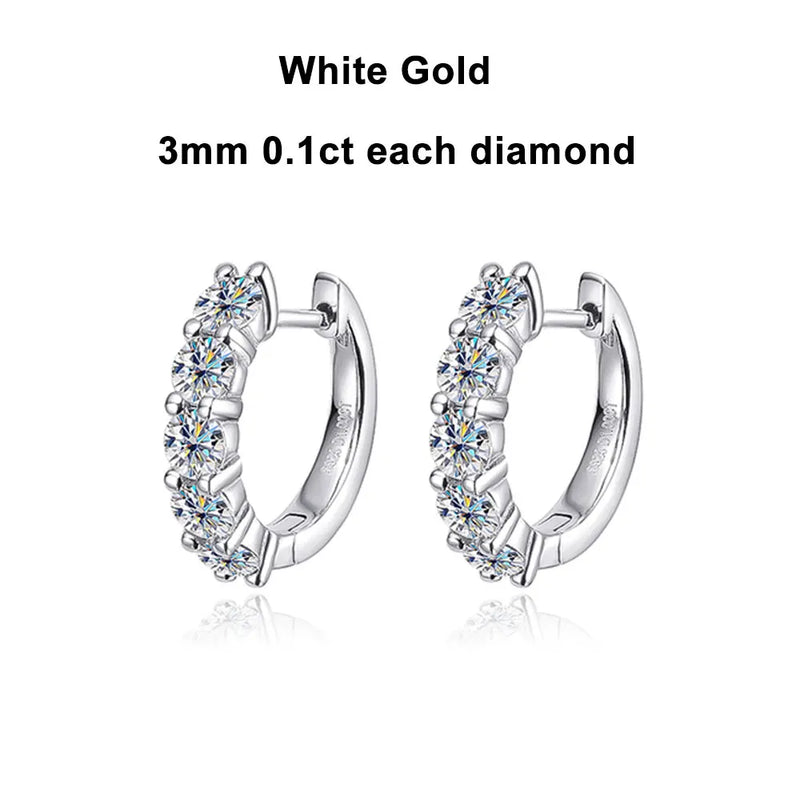 10 Stone D VVS1 Moissanite White Gold Stud Earrings 925 