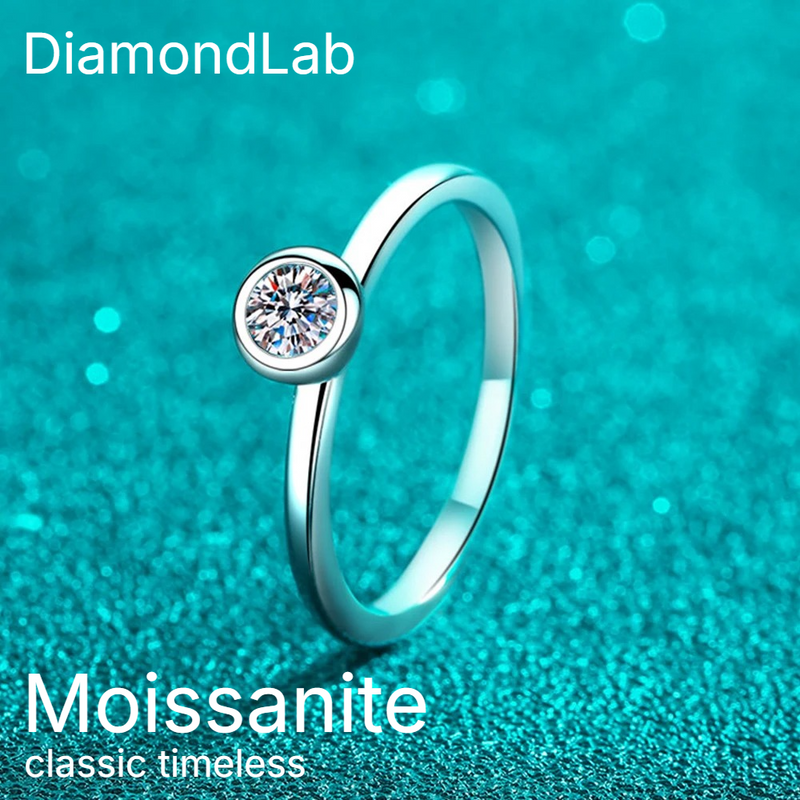 Cocktail Ring Moissanite Sterling Silver Unisex Classic