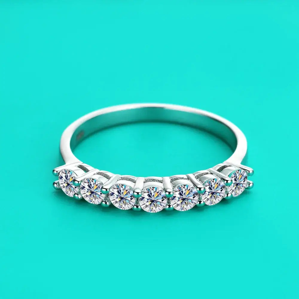 Certified 7-Stone Moissanite Ring D Color