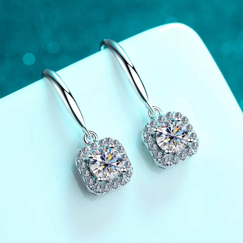 GRA certified moissanite hoop earrings NGSTC authentication excellent cut round pattern design1CT Moissanite Earrings 925 Silver 18K Gold D Color VVS1