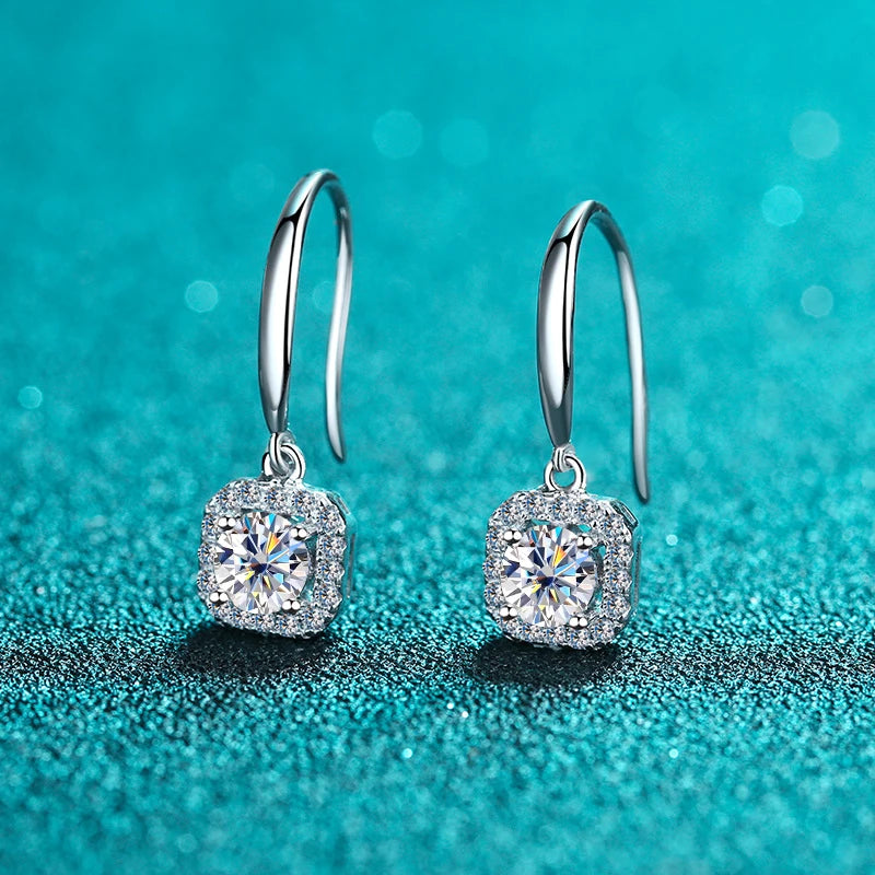 Round moissanite hoop earrings 18K white gold plated sterling silver elegant mini box 1CT Moissanite Earrings 925 Silver 18K Gold D Color VVS1