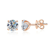 Diamond-Lab Moissanite Stud Earrings – D Color VVS1, 925 Sterling Silver, 18K White Gold Plated, Certified Round Cut - Diamond-Lab