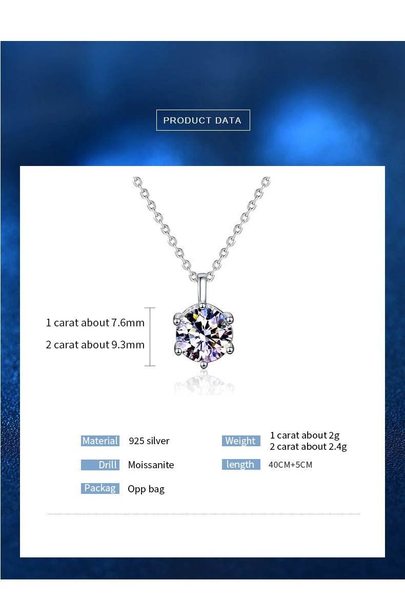 Diamond-Lab 1ct–2ct Ball Moissanite Pendant Necklace – D Color VVS1, Round Cut, 925 Sterling Silver, GRA Certified Fine Jewelry for Women - Diamond-Lab