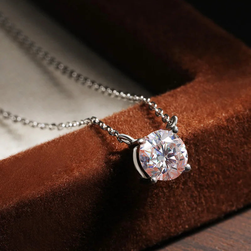 Diamond-Lab 1ct–2ct Moissanite Round Pendant Necklace – D Color VVS1, 925 Sterling Silver, Link Chain, GRA Certified Fine Jewelry for Women - Diamond-Lab