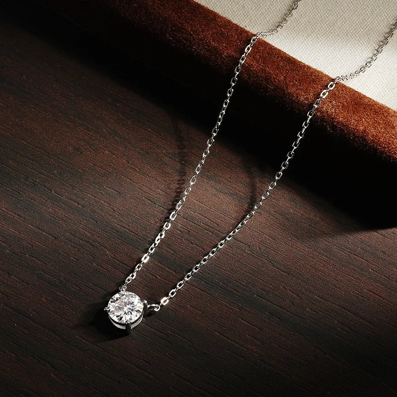 Diamond-Lab 1ct–2ct Moissanite Round Pendant Necklace – D Color VVS1, 925 Sterling Silver, Link Chain, GRA Certified Fine Jewelry for Women - Diamond-Lab