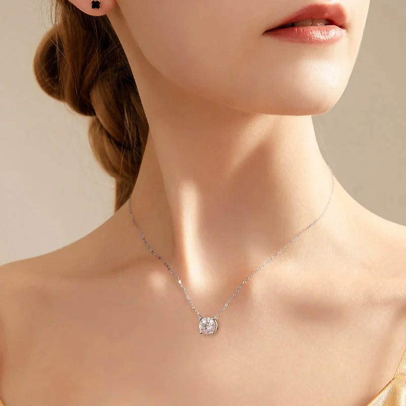 Diamond-Lab 1ct–2ct Moissanite Round Pendant Necklace – D Color VVS1, 925 Sterling Silver, Link Chain, GRA Certified Fine Jewelry for Women - Diamond-Lab