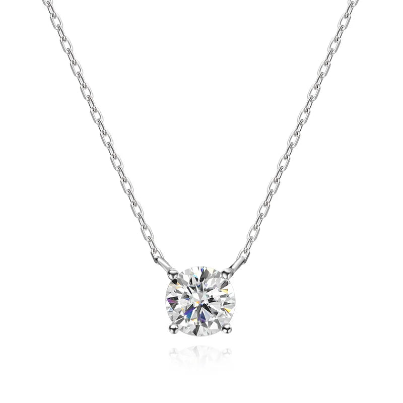 Diamond-Lab 1ct–2ct Moissanite Round Pendant Necklace – D Color VVS1, 925 Sterling Silver, Link Chain, GRA Certified Fine Jewelry for Women - Diamond-Lab