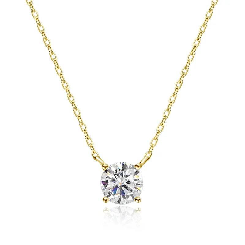 Diamond-Lab 1ct–2ct Moissanite Round Pendant Necklace – D Color VVS1, 925 Sterling Silver, Link Chain, GRA Certified Fine Jewelry for Women - Diamond-Lab