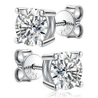 Diamond-Lab Crown Moissanite Stud Earrings – D Color VVS1, 925 Sterling Silver, Certified Round Cut, White Gold Plated - Diamond-Lab