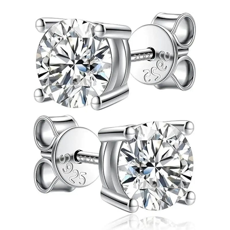 Diamond-Lab Crown Moissanite Stud Earrings – D Color VVS1, 925 Sterling Silver, Certified Round Cut, White Gold Plated - Diamond-Lab