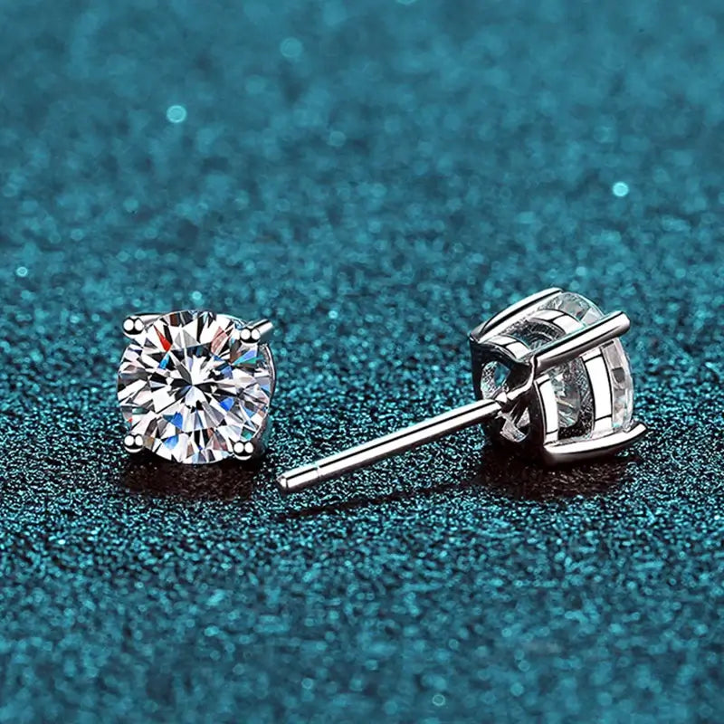 Diamond-Lab Crown Moissanite Stud Earrings – D Color VVS1, 925 Sterling Silver, Certified Round Cut, White Gold Plated - Diamond-Lab