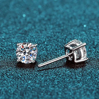 Diamond-Lab Crown Moissanite Stud Earrings – D Color VVS1, 925 Sterling Silver, Certified Round Cut, White Gold Plated - Diamond-Lab