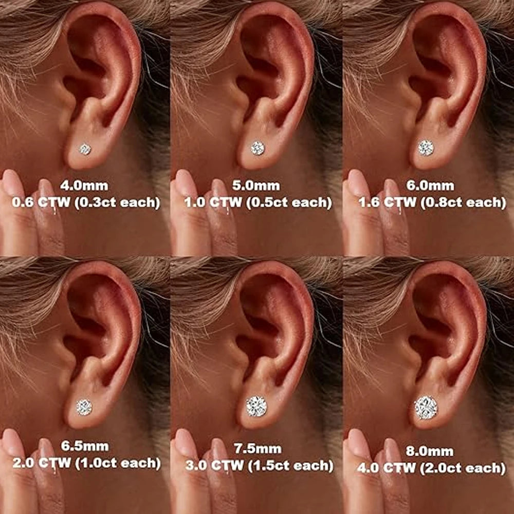 Diamond-Lab Crown Moissanite Stud Earrings – D Color VVS1, 925 Sterling Silver, Certified Round Cut, White Gold Plated - Diamond-Lab