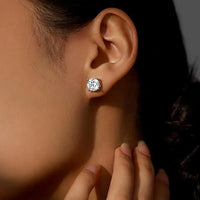 Diamond-Lab Crown Moissanite Stud Earrings – D Color VVS1, 925 Sterling Silver, Certified Round Cut, White Gold Plated - Diamond-Lab