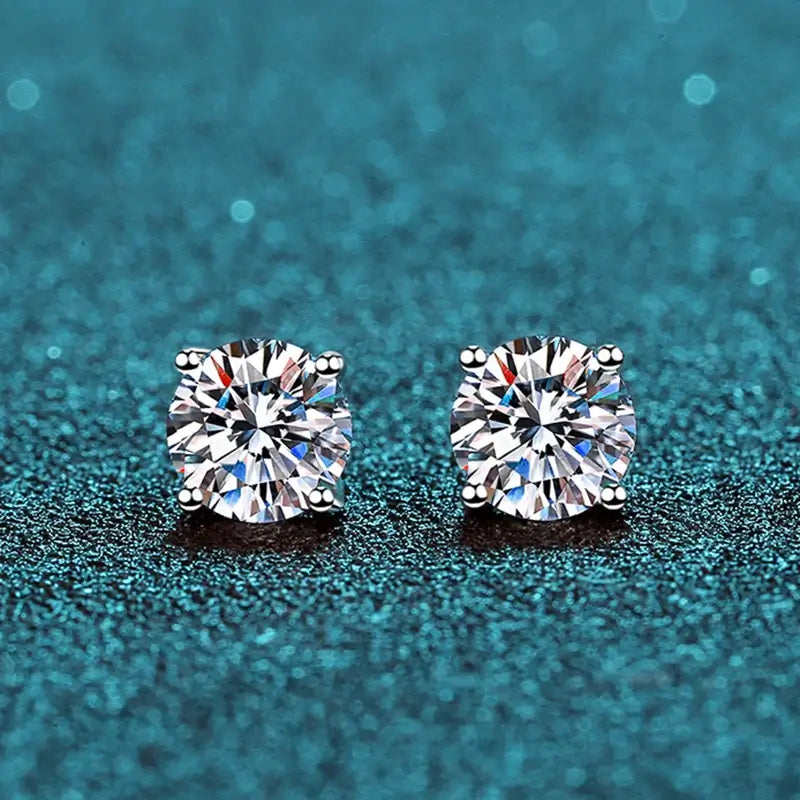 Diamond-Lab Crown Moissanite Stud Earrings – D Color VVS1, 925 Sterling Silver, Certified Round Cut, White Gold Plated - Diamond-Lab