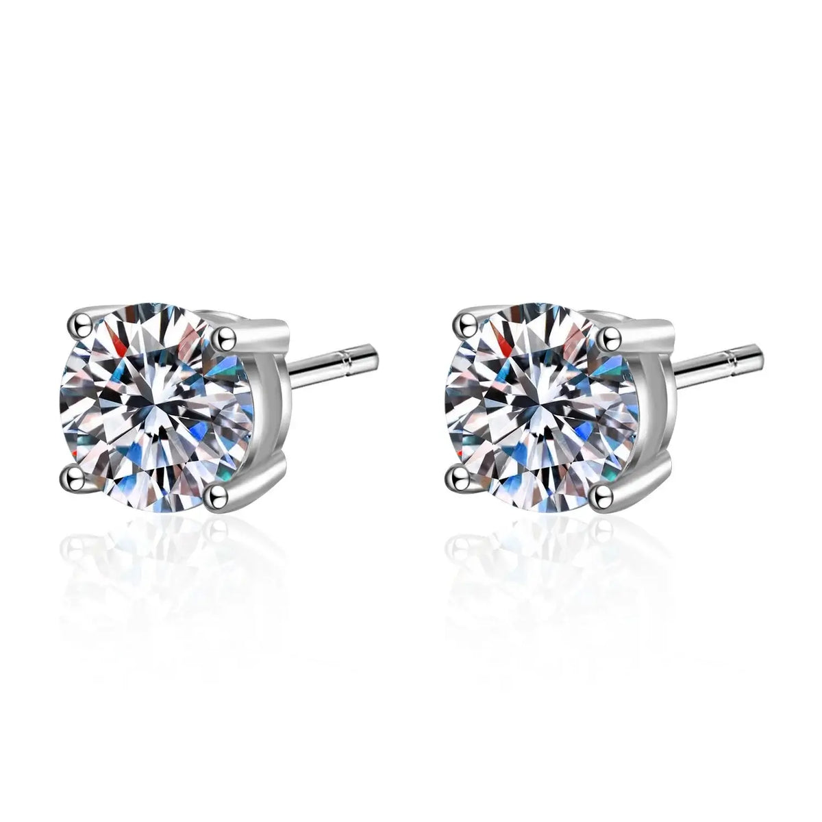 Diamond-Lab Crown Moissanite Stud Earrings – D Color VVS1, 925 Sterling Silver, Certified Round Cut, White Gold Plated - Diamond-Lab