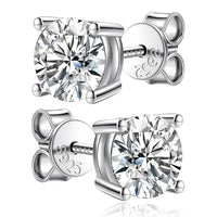Diamond-Lab Crown Moissanite Stud Earrings – D Color VVS1, 925 Sterling Silver, Certified Round Cut, White Gold Plated - Diamond-Lab