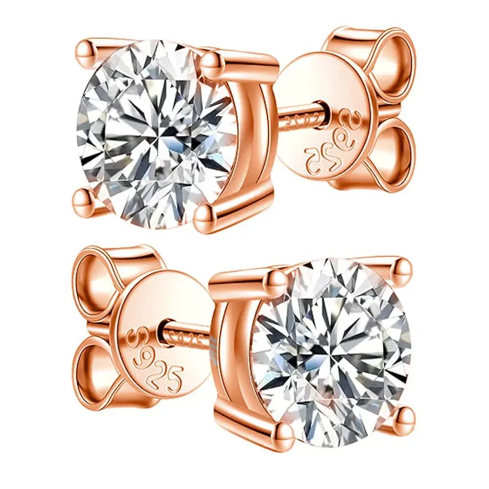 Diamond-Lab Crown Moissanite Stud Earrings – D Color VVS1, 925 Sterling Silver, Certified Round Cut, White Gold Plated - Diamond-Lab