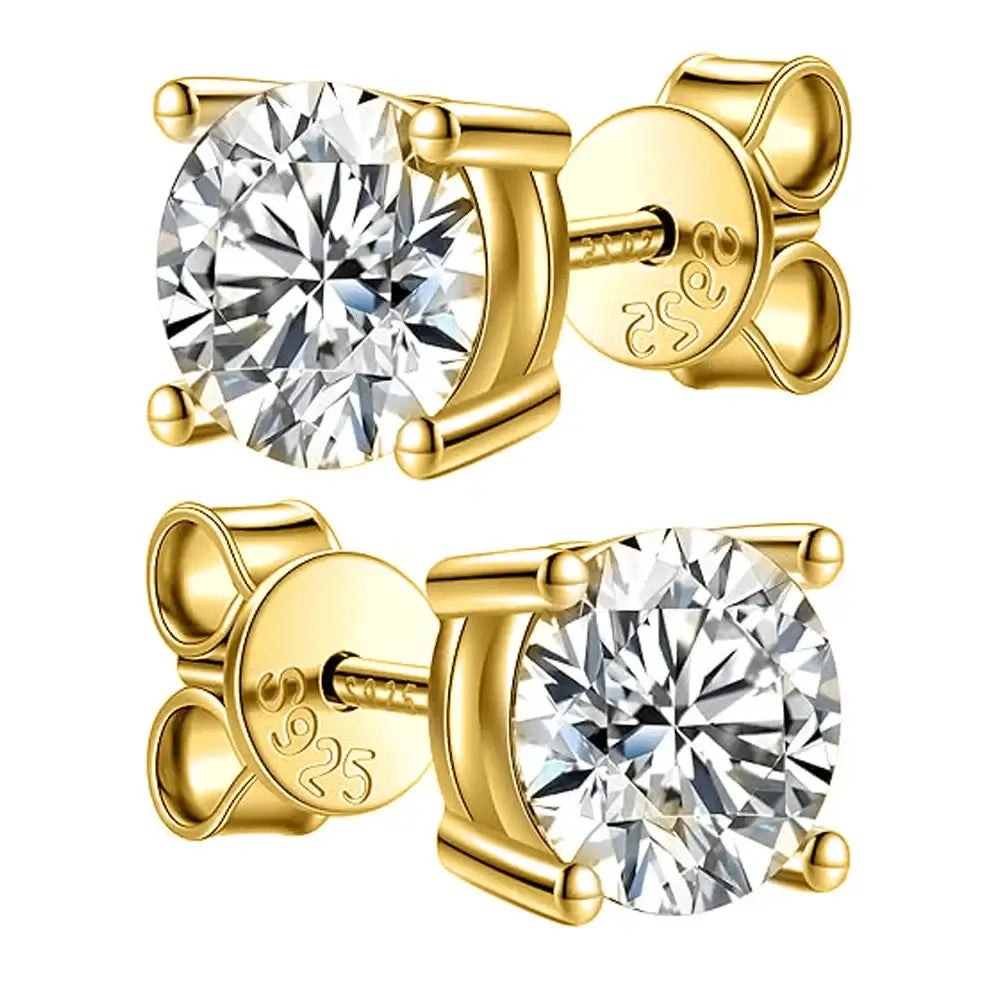 Diamond-Lab Crown Moissanite Stud Earrings – D Color VVS1, 925 Sterling Silver, Certified Round Cut, White Gold Plated - Diamond-Lab