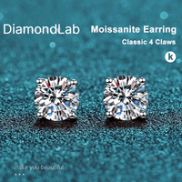 Diamond-Lab Crown Moissanite Stud Earrings – D Color VVS1, 925 Sterling Silver, Certified Round Cut, White Gold Plated - Diamond-Lab
