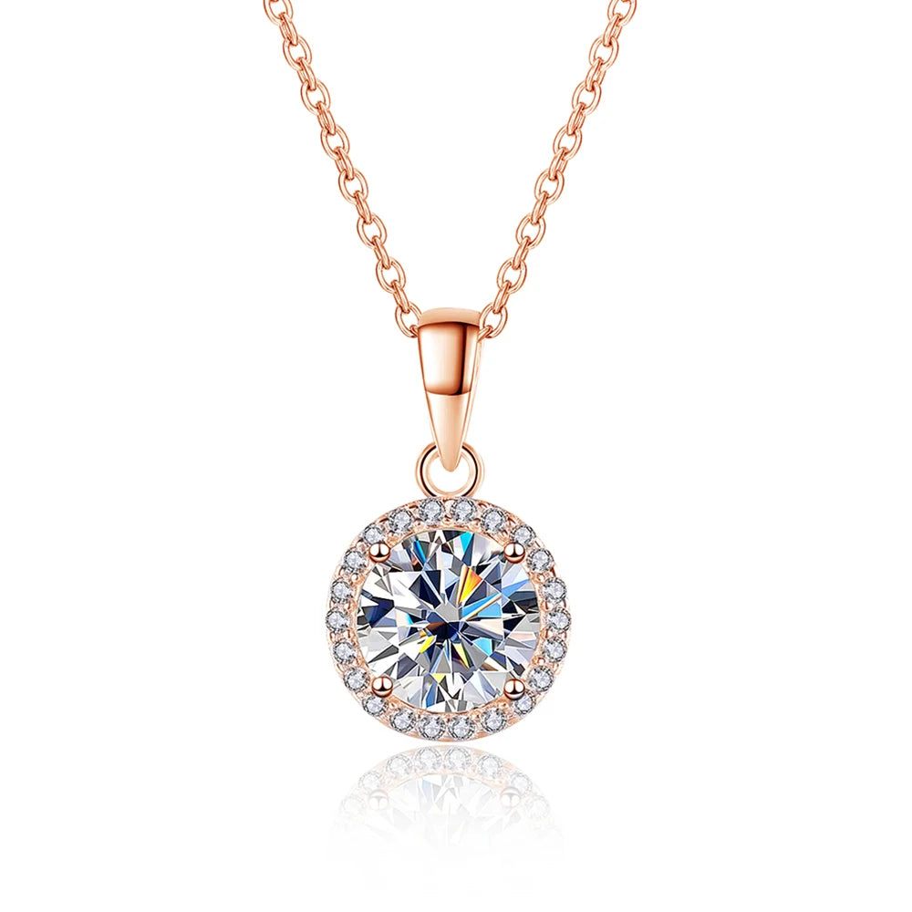 Diamond-Lab 1ct–3ct Moissanite Pendant Necklace – D Color VVS1, Round Cut, 925 Sterling Silver, Link Chain, GRA Certified, Waterproof Fine Jewelry for Women - Diamond-Lab