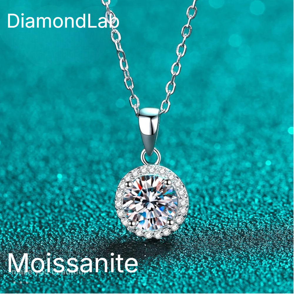 Round Moissanite Necklaces 925 Silver White Gold VVS1