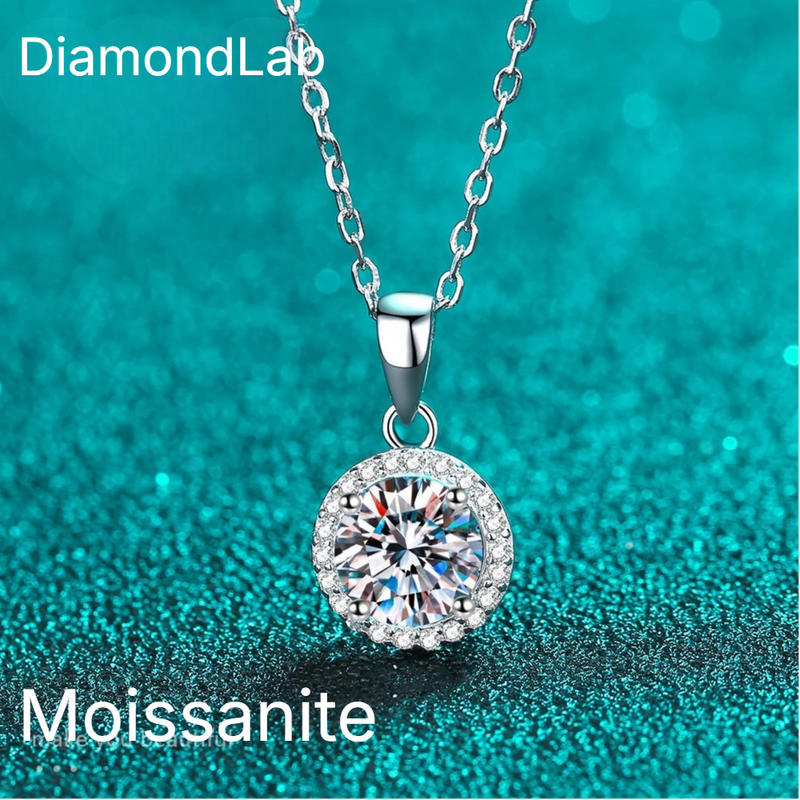 Round Moissanite Necklaces 925 Silver White Gold VVS1