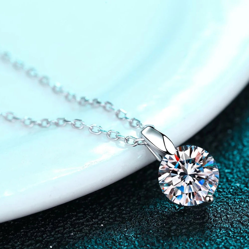 Diamond-Lab 1ct–3ct Moissanite Pendant Necklace – D Color VVS1 Round Cut, 925 Sterling Silver, Link Chain, GRA & REACH Certified Fine Jewelry for Women - Diamond-Lab